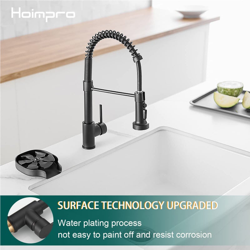 Hoimpro Matte Black Spring Kitchen Faucet with Pull Down Sprayer, Rv Kitchen Sink Faucets with Pull-Down Sprayer, 3 Function Single Handle Laundry Faucet - Image 2